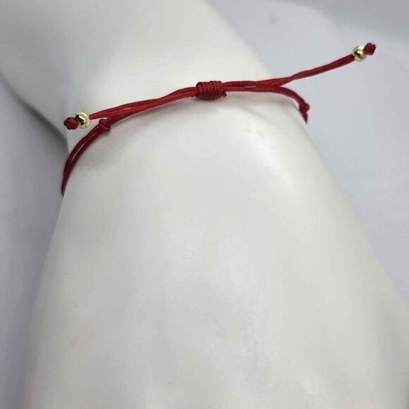 925 Sterling Silver White Round Charm Bracelet with Red Adjustable String - Picture 2 of 3